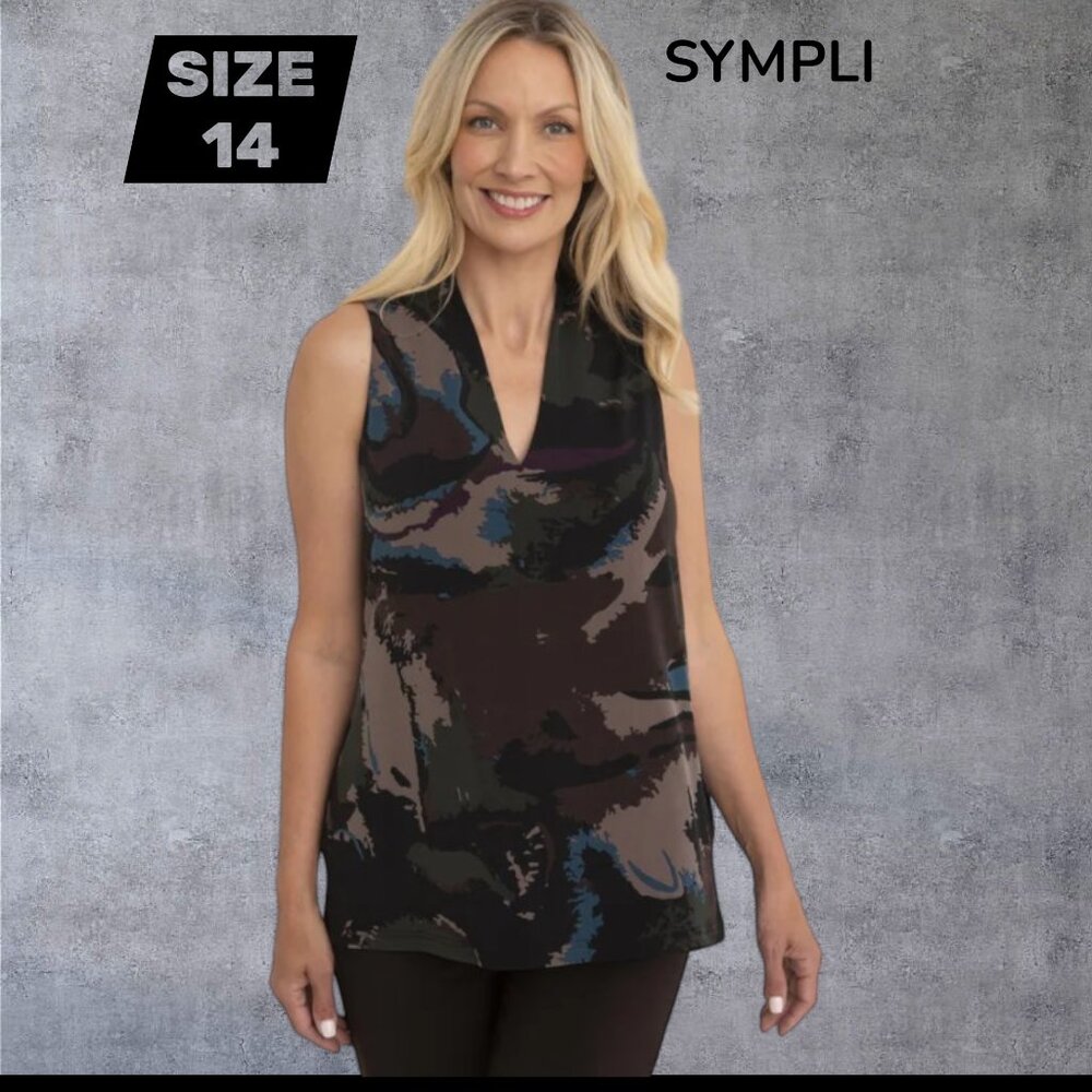SYMPLI - Deep-V Trapeze Tank Top - Mineral Print - Size 14